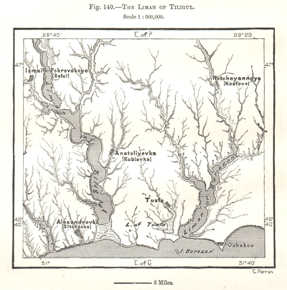 The Liman of Tylihul. Ukraine. Sketch map 1885 old antique plan chart
